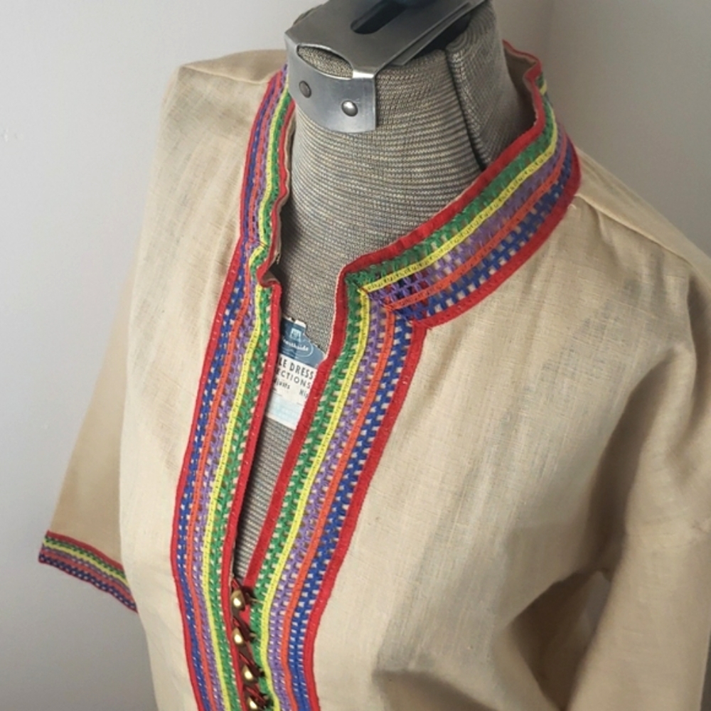 Vintage 1970s Sears Rainbow Embroidered Kaftan Housedress - Picture 4 of 8